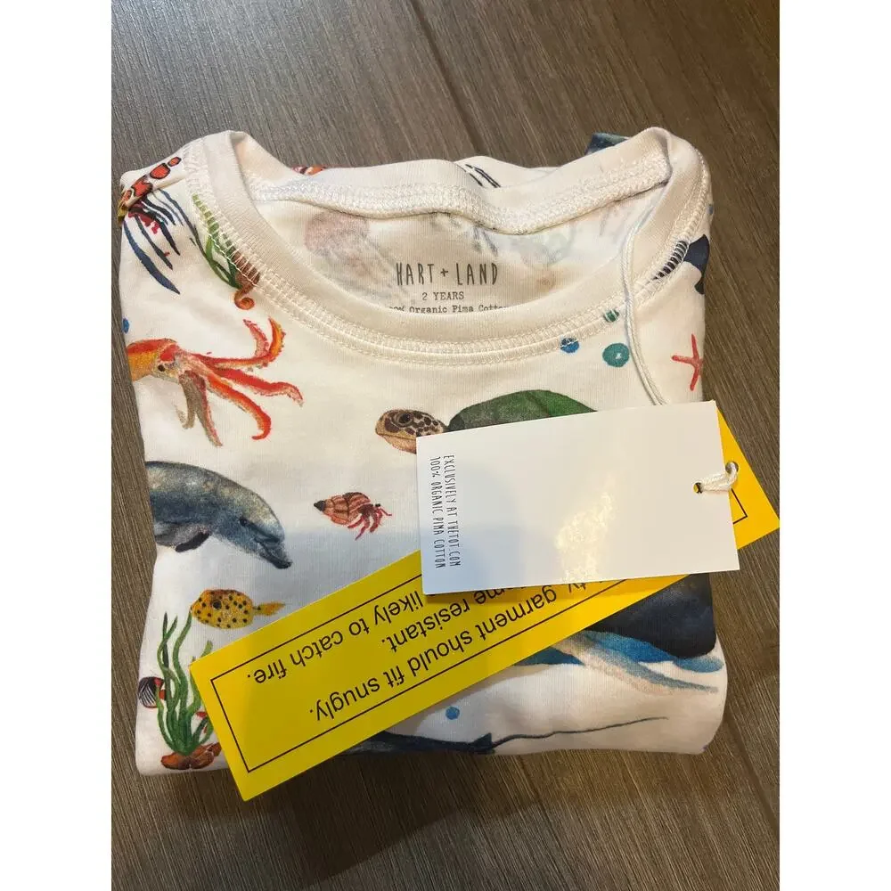 Hart+Land Under the Sea Patterned Organic Pima Cotton Kids Pajama Set 2T